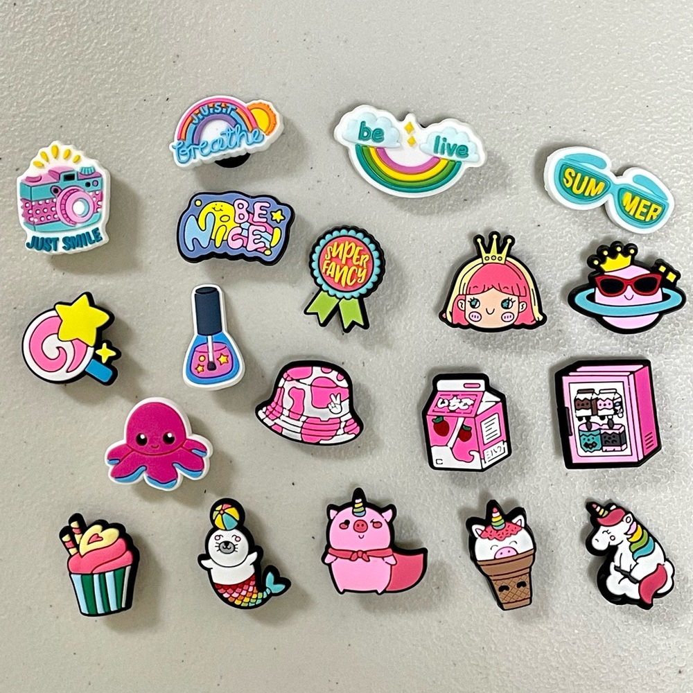 Kawaii Pink and Rainbow Unicorn Shoe Charms for Crocs